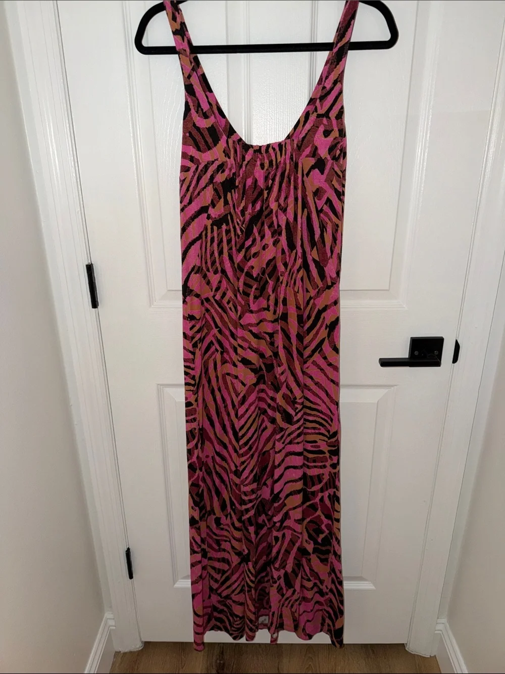 CAbi Pink and Brown Zebra-Print V-Neck Maxi Dress
